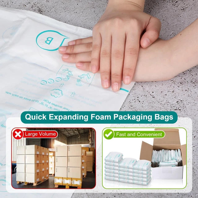 Alt view image 5 of 7 - 50 Pack 16'' x 14'' Expanding Packing Foam for Electronics, Fragile and Irregular Items, Instant Pack Foam Bag for Shipping, Rapid Expansion, Easy to Use