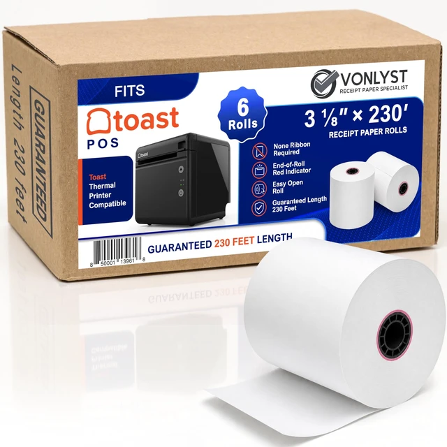 Main image of Thermal Printer Paper Roll for Toast TP200 Receipt Printer Point of Sale (06 rolls)
