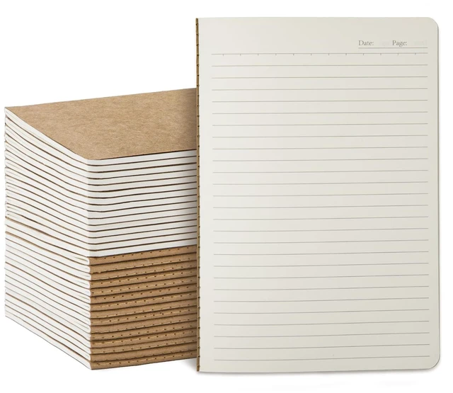 Main image of 30 Pack Kraft Notebooks Bulk A5, 60 Pages Lined Ruled Journals, 8.3x5.5 In 80gsm Cream Paper, Natural Kraft Cover, Composition Style For Classrooms, Offices, Workshops & Team Projects