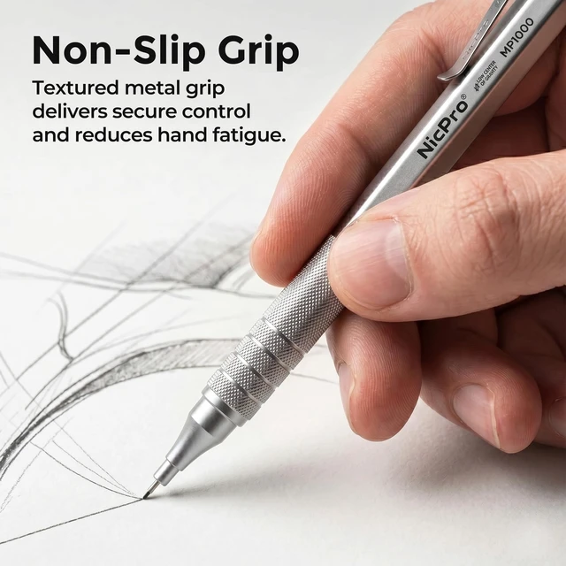Alt view image 4 of 7 - 0.7mm Metal Mechanical Pencil Set with Case 3PCS MP1000 0.7 Lead Pencil With 8 Tube HB Refills, 3 Erasers & 9 Refill For Artist Drafting Drawing Engineering Sketching