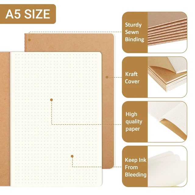 Alt view image 3 of 6 - 72 Pack A5 Dot Grid Paper Notebooks, 8.25x5.5 Inch Dotted Journal
