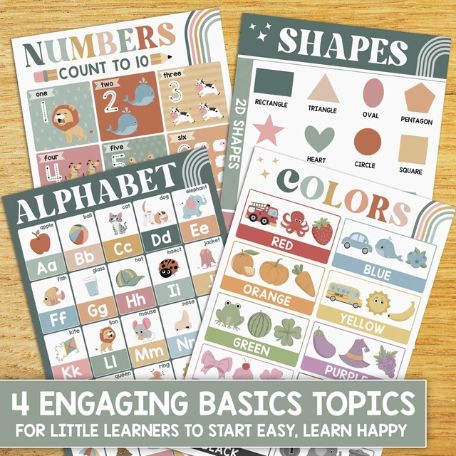 Alt view image 4 of 7 - ABC Alphabet Poster, 4 Pack 16x24 Modern Boho Chart Educational Number Color Shape for Classroom Decor, Learning Chart, Homeschool Supplies, Double Laminated