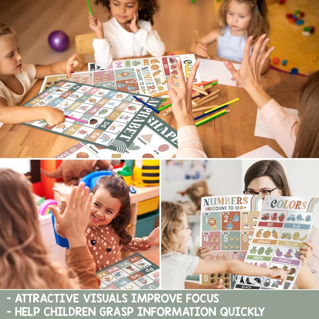 Alt view image 6 of 7 - ABC Alphabet Poster, 4 Pack 16x24 Modern Boho Chart Educational Number Color Shape for Classroom Decor, Learning Chart, Homeschool Supplies, Double Laminated