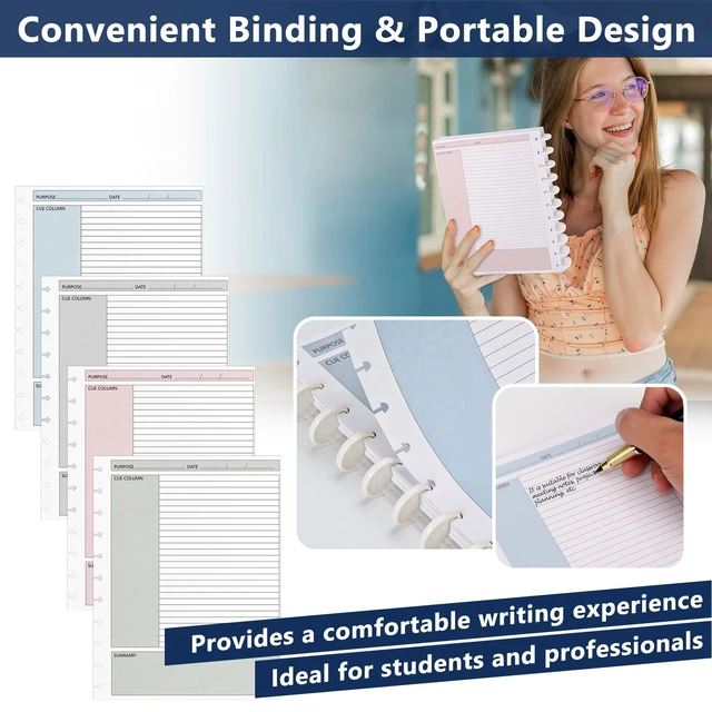 Alt view image 4 of 7 - 400 Sheet 11-Disc Cornell Notes Loose Leaf Paper 8.5×11 Inch for Discbound Planner Letter Size College Ruled Cornell Note Notebook 9/32" Spacing Taking System Filler Paper for School Office 80gsm