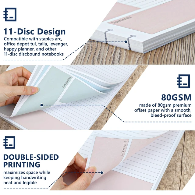Alt view image 3 of 7 - 400 Sheet 11-Disc Cornell Notes Loose Leaf Paper 8.5×11 Inch for Discbound Planner Letter Size College Ruled Cornell Note Notebook 9/32" Spacing Taking System Filler Paper for School Office 80gsm