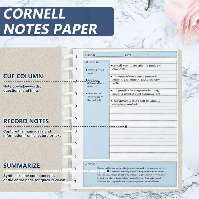 Alt view image 5 of 7 - 400 Sheet 11-Disc Cornell Notes Loose Leaf Paper 8.5×11 Inch for Discbound Planner Letter Size College Ruled Cornell Note Notebook 9/32" Spacing Taking System Filler Paper for School Office 80gsm
