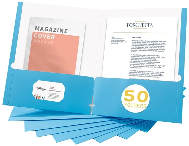 Main image of File folders with Pockets,Light Blue Two folders for documents,50 Pack Paper Folders with Card Slot,Letter Size,School Students,Business,Home and Office Workers