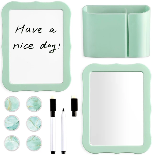 Main image of 11 Pcs School Lockers Magnetic Decor Green Locker Accessories Kit with Magnetic Mirror Whiteboard Pen Holder Buckles Lockers Organizer Decorations Locker Essentials for Back to School Supplies