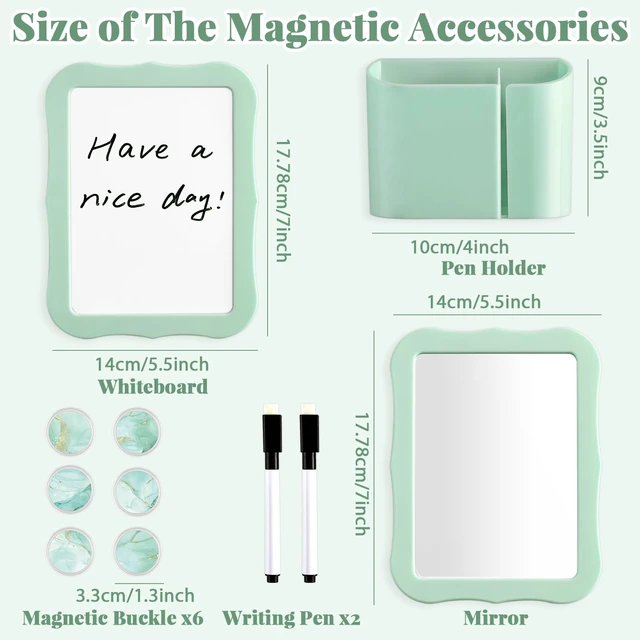 Alt view image 2 of 7 - 11 Pcs School Lockers Magnetic Decor Green Locker Accessories Kit with Magnetic Mirror Whiteboard Pen Holder Buckles Lockers Organizer Decorations Locker Essentials for Back to School Supplies