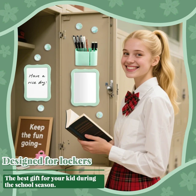 Alt view image 5 of 7 - 11 Pcs School Lockers Magnetic Decor Green Locker Accessories Kit with Magnetic Mirror Whiteboard Pen Holder Buckles Lockers Organizer Decorations Locker Essentials for Back to School Supplies