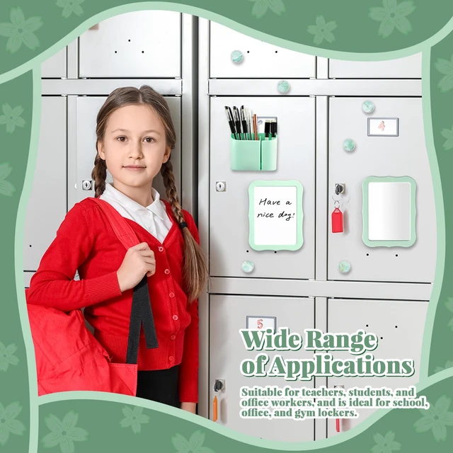 Alt view image 6 of 7 - 11 Pcs School Lockers Magnetic Decor Green Locker Accessories Kit with Magnetic Mirror Whiteboard Pen Holder Buckles Lockers Organizer Decorations Locker Essentials for Back to School Supplies