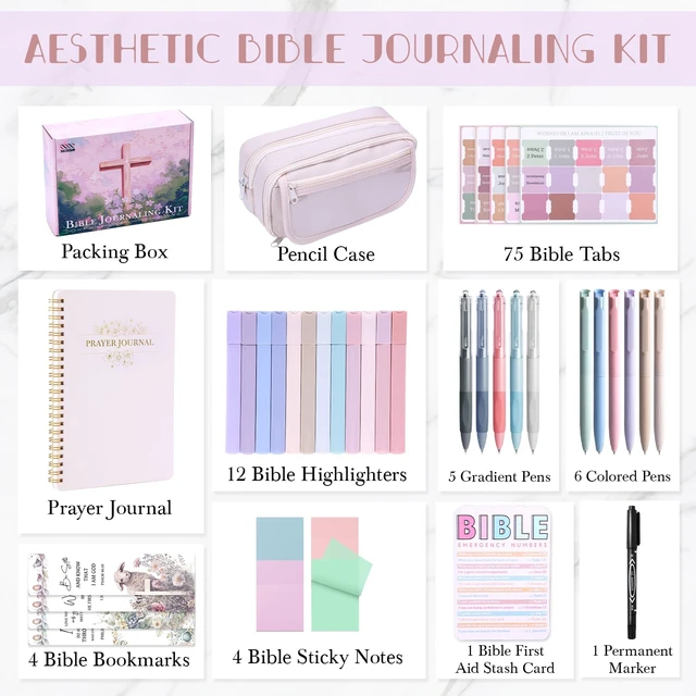 Alt view image 7 of 7 - 40 Bible Study Kit, Journaling Supplies for Women with Case, Beige Bible Journaling Supplies with Bible Tabs Pencil Case and More, Helps Highlight Verses, Notes and Prayers with Writing Pens