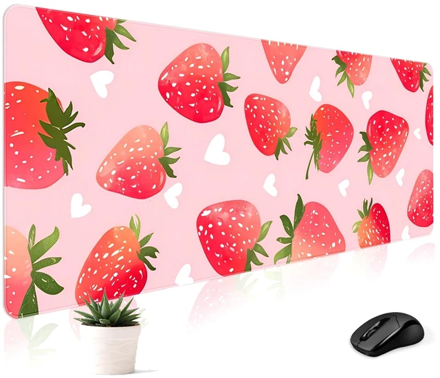 Main image of Cute Desk Mat for Keyboard Desktop Extra Large Mouse Pad, Berry Desk Top Computer Deskmat, XL, XXL, Long, Aesthetic, Modern Girly Design, for Women, Girls, 30"x12"
