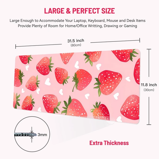 Alt view image 2 of 6 - Cute Desk Mat for Keyboard Desktop Extra Large Mouse Pad, Berry Desk Top Computer Deskmat, XL, XXL, Long, Aesthetic, Modern Girly Design, for Women, Girls, 30"x12"