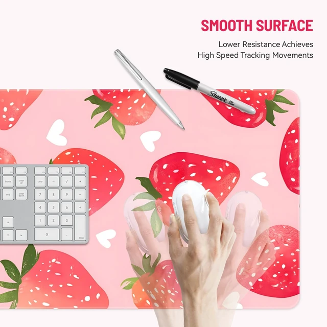 Alt view image 3 of 6 - Cute Desk Mat for Keyboard Desktop Extra Large Mouse Pad, Berry Desk Top Computer Deskmat, XL, XXL, Long, Aesthetic, Modern Girly Design, for Women, Girls, 30"x12"
