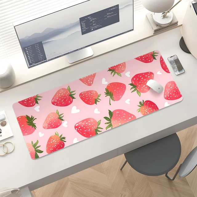 Alt view image 5 of 6 - Cute Desk Mat for Keyboard Desktop Extra Large Mouse Pad, Berry Desk Top Computer Deskmat, XL, XXL, Long, Aesthetic, Modern Girly Design, for Women, Girls, 30"x12"