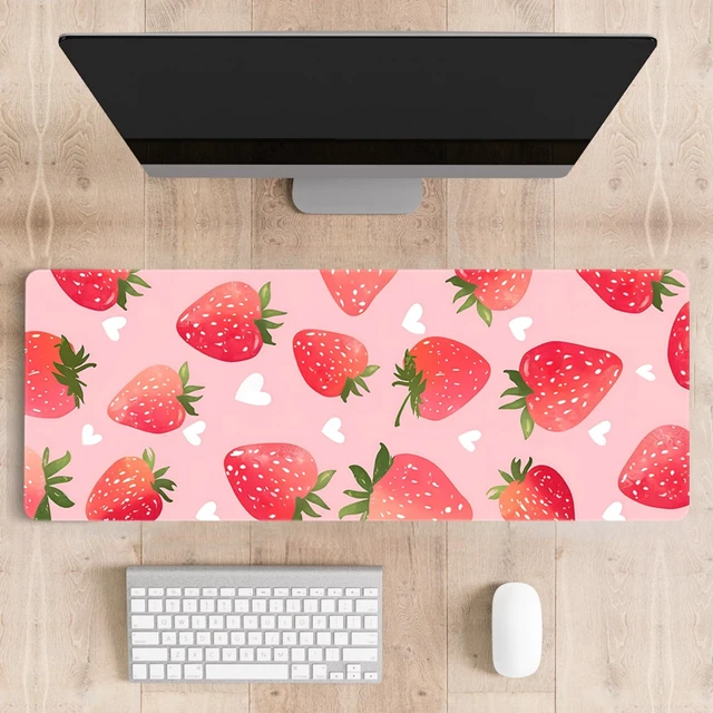 Alt view image 6 of 6 - Cute Desk Mat for Keyboard Desktop Extra Large Mouse Pad, Berry Desk Top Computer Deskmat, XL, XXL, Long, Aesthetic, Modern Girly Design, for Women, Girls, 30"x12"