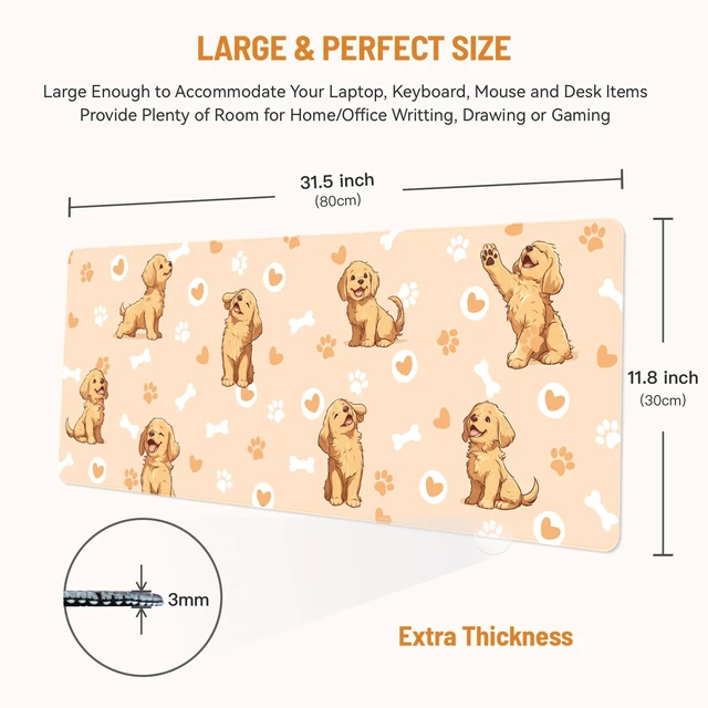Alt view image 2 of 6 - Cute Desk Mat for Keyboard Desktop Extra Large Mouse Pad, Dog Desk Top Computer Deskmat, XL, XXL, Long, Aesthetic, Modern Girly Design, for Women, Girls, 30"x12"