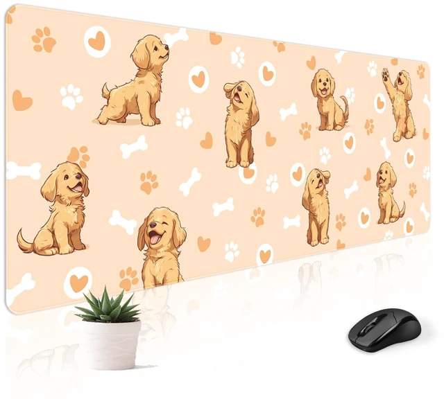 Main image of Cute Desk Mat for Keyboard Desktop Extra Large Mouse Pad, Dog Desk Top Computer Deskmat, XL, XXL, Long, Aesthetic, Modern Girly Design, for Women, Girls, 30"x12"
