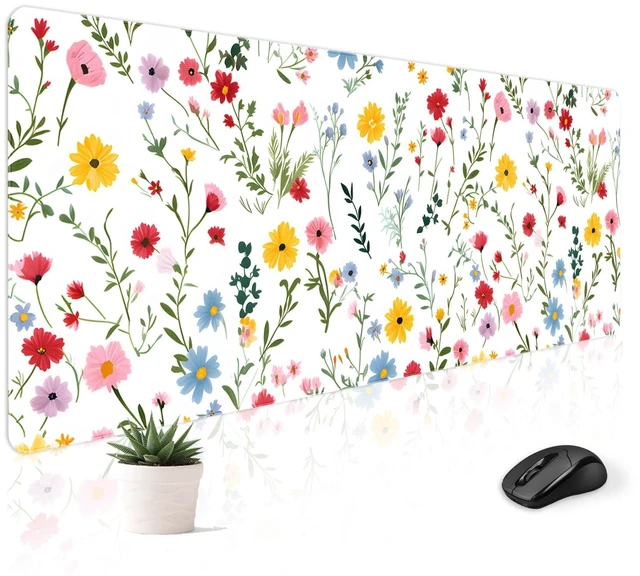 Main image of Cute Desk Mat for Keyboard Desktop Extra Large Mouse Pad, White Desk Top Computer Deskmat, XL, XXL, Long, Aesthetic, Modern Girly Design, for Women, Girls, 30"x12"