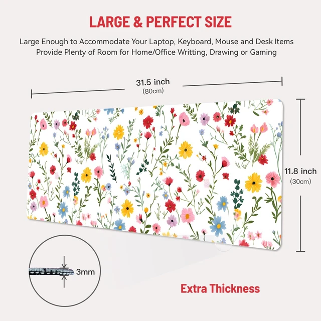 Alt view image 2 of 6 - Cute Desk Mat for Keyboard Desktop Extra Large Mouse Pad, White Desk Top Computer Deskmat, XL, XXL, Long, Aesthetic, Modern Girly Design, for Women, Girls, 30"x12"
