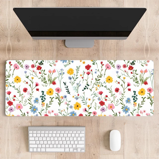Alt view image 6 of 6 - Cute Desk Mat for Keyboard Desktop Extra Large Mouse Pad, White Desk Top Computer Deskmat, XL, XXL, Long, Aesthetic, Modern Girly Design, for Women, Girls, 30"x12"