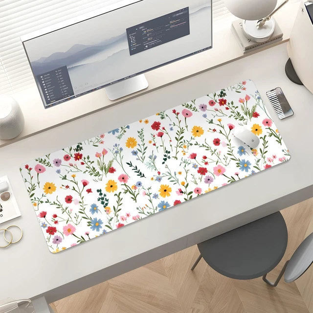 Alt view image 5 of 6 - Cute Desk Mat for Keyboard Desktop Extra Large Mouse Pad, White Desk Top Computer Deskmat, XL, XXL, Long, Aesthetic, Modern Girly Design, for Women, Girls, 30"x12"