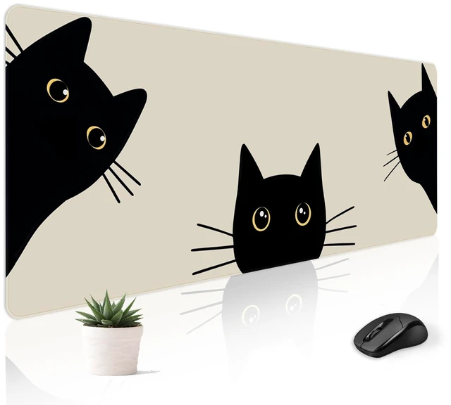 Main image of Cute Desk Mat for Keyboard Desktop Extra Large Mouse Pad, Three Cat Desk Top Computer Deskmat, XL, XXL, Long, Aesthetic, Modern Girly Design, for Women, Girls, 30"x12"
