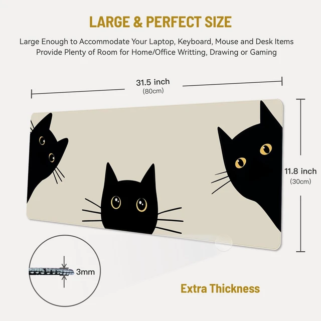 Alt view image 2 of 6 - Cute Desk Mat for Keyboard Desktop Extra Large Mouse Pad, Three Cat Desk Top Computer Deskmat, XL, XXL, Long, Aesthetic, Modern Girly Design, for Women, Girls, 30"x12"