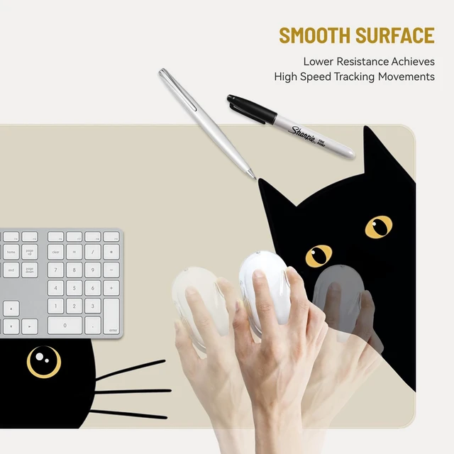 Alt view image 3 of 6 - Cute Desk Mat for Keyboard Desktop Extra Large Mouse Pad, Three Cat Desk Top Computer Deskmat, XL, XXL, Long, Aesthetic, Modern Girly Design, for Women, Girls, 30"x12"