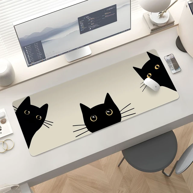 Alt view image 5 of 6 - Cute Desk Mat for Keyboard Desktop Extra Large Mouse Pad, Three Cat Desk Top Computer Deskmat, XL, XXL, Long, Aesthetic, Modern Girly Design, for Women, Girls, 30"x12"