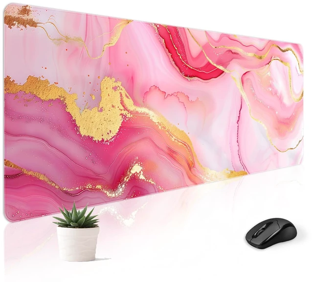 Main image of Cute Desk Mat for Keyboard Desktop Extra Large Mouse Pad, Marble Desk Top Computer Deskmat, XL, XXL, Long, Aesthetic, Modern Girly Design, for Women, Girls, 30"x12"