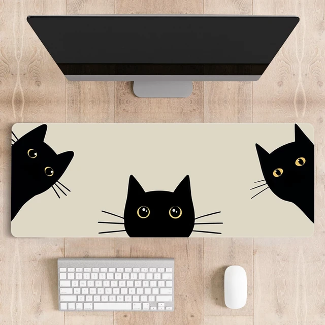 Alt view image 6 of 6 - Cute Desk Mat for Keyboard Desktop Extra Large Mouse Pad, Three Cat Desk Top Computer Deskmat, XL, XXL, Long, Aesthetic, Modern Girly Design, for Women, Girls, 30"x12"