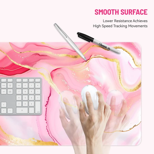Alt view image 3 of 6 - Cute Desk Mat for Keyboard Desktop Extra Large Mouse Pad, Marble Desk Top Computer Deskmat, XL, XXL, Long, Aesthetic, Modern Girly Design, for Women, Girls, 30"x12"