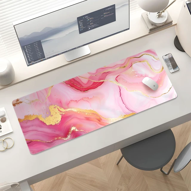 Alt view image 5 of 6 - Cute Desk Mat for Keyboard Desktop Extra Large Mouse Pad, Marble Desk Top Computer Deskmat, XL, XXL, Long, Aesthetic, Modern Girly Design, for Women, Girls, 30"x12"