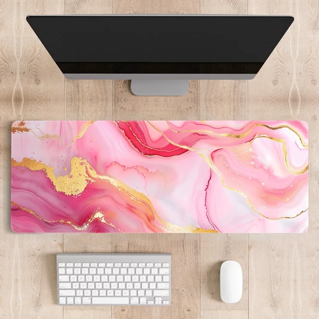 Alt view image 6 of 6 - Cute Desk Mat for Keyboard Desktop Extra Large Mouse Pad, Marble Desk Top Computer Deskmat, XL, XXL, Long, Aesthetic, Modern Girly Design, for Women, Girls, 30"x12"