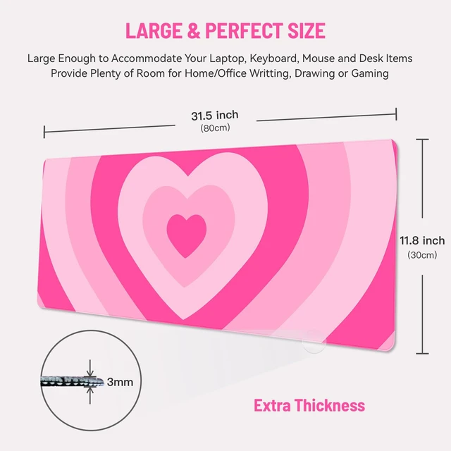Alt view image 2 of 6 - Cute Desk Mat for Keyboard Desktop Extra Large Mouse Pad, Heart Desk Top Computer Deskmat, XL, XXL, Long, Aesthetic, Modern Girly Design, for Women, Girls, 30"x12"