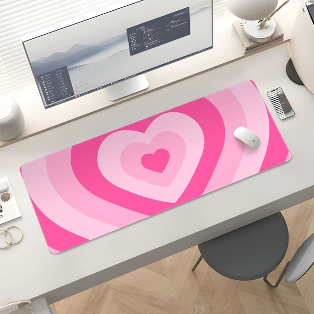 Alt view image 5 of 6 - Cute Desk Mat for Keyboard Desktop Extra Large Mouse Pad, Heart Desk Top Computer Deskmat, XL, XXL, Long, Aesthetic, Modern Girly Design, for Women, Girls, 30"x12"
