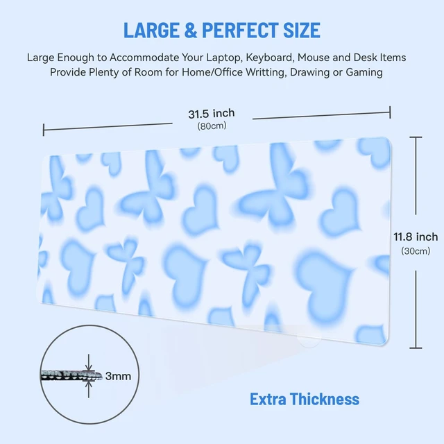 Alt view image 2 of 6 - Cute Desk Mat for Keyboard Desktop Extra Large Mouse Pad, Butterfly Desk Top Computer Deskmat, XL, XXL, Long, Aesthetic, Modern Girly Design, for Women, Girls, 30"x12"