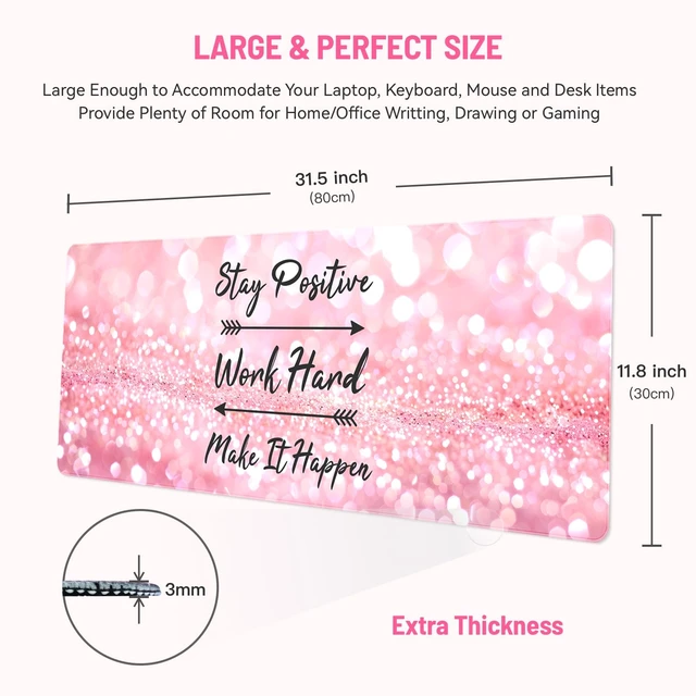 Alt view image 2 of 6 - Cute Desk Mat for Keyboard Desktop Extra Large Mouse Pad, Quotes Desk Top Computer Deskmat, XL, XXL, Long, Aesthetic, Modern Girly Design, for Women, Girls, 30"x12"