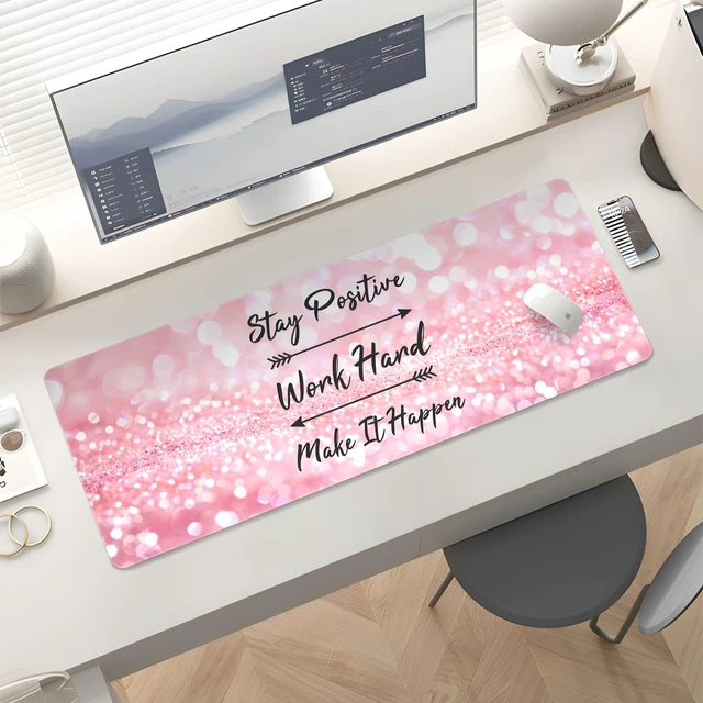 Alt view image 5 of 6 - Cute Desk Mat for Keyboard Desktop Extra Large Mouse Pad, Quotes Desk Top Computer Deskmat, XL, XXL, Long, Aesthetic, Modern Girly Design, for Women, Girls, 30"x12"
