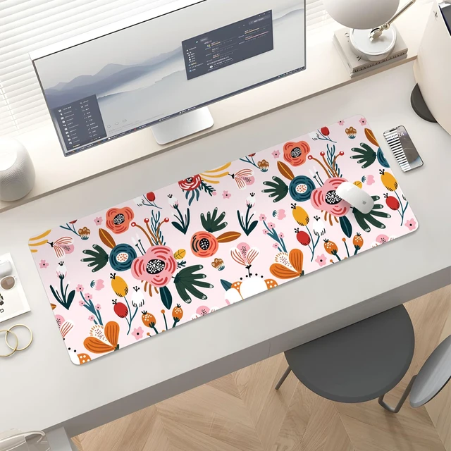 Alt view image 5 of 6 - Cute Desk Mat for Keyboard Desktop Extra Large Mouse Pad, Floral Desk Top Computer Deskmat, XL, XXL, Long, Aesthetic, Modern Girly Design, for Women, Girls, 30"x12"