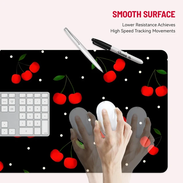 Alt view image 3 of 6 - Cute Desk Mat for Keyboard Desktop Extra Large Mouse Pad, Cherry Desk Top Computer Deskmat, XL, XXL, Long, Aesthetic, Modern Girly Design, for Women, Girls, 30"x12"