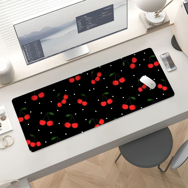Alt view image 5 of 6 - Cute Desk Mat for Keyboard Desktop Extra Large Mouse Pad, Cherry Desk Top Computer Deskmat, XL, XXL, Long, Aesthetic, Modern Girly Design, for Women, Girls, 30"x12"