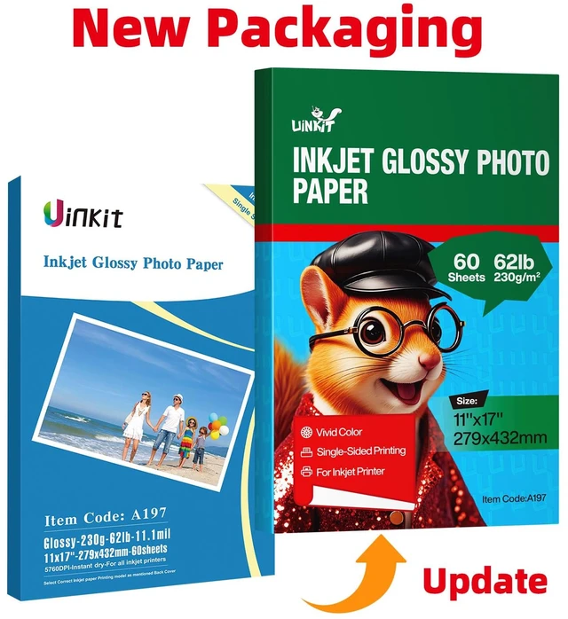 Alt view image 2 of 7 - 230gsm Thick Glossy Photo Paper for Inkjet, 11x17, 60 Sheets Single-sided 11.1mil glossy sheets for dye-ink printers that handle thick media; quick-dry finish for vivid large prints