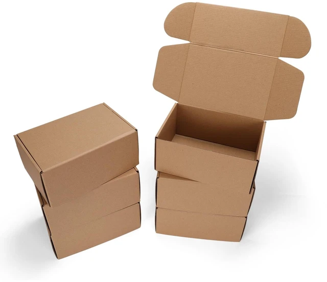 Main image of 9x6x4 inch Cardboard Shipping Boxes, Set of 6 Gift Boxes, Brown Single Corrugated, DIY Cardboard, Easy Fold, Shape Well, Self locking, Book, Hat Shipping, Gift Wrap, Business Packaging