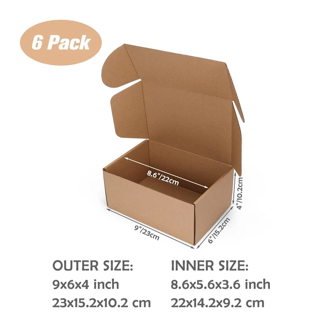 Alt view image 2 of 7 - 9x6x4 inch Cardboard Shipping Boxes, Set of 6 Gift Boxes, Brown Single Corrugated, DIY Cardboard, Easy Fold, Shape Well, Self locking, Book, Hat Shipping, Gift Wrap, Business Packaging
