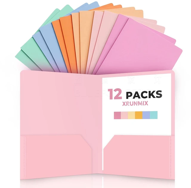 Main image of 6 Pack Plastic Folders with Pockets, Extra Thick 2 Pocket Folders, Stay-Put Tabs for Letter Size Paper, Aesthetic Pastel Colors, Water-Resistant File Folders for School, Office & College (12)