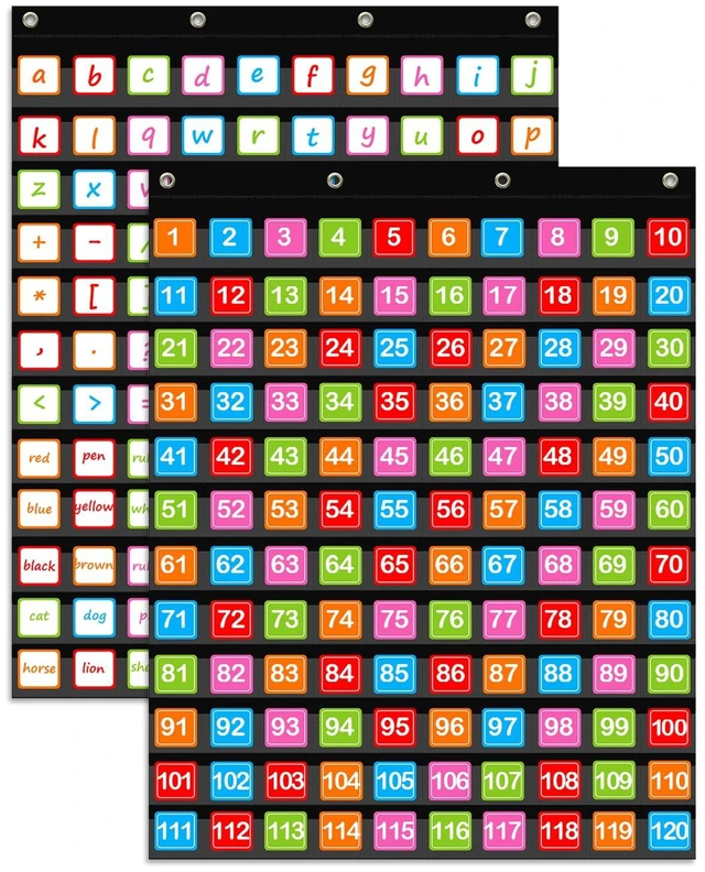 Main image of 120 Pockets Hundred Pocket Chart with 150 Pieces Double-Sided Number Cards,Number Pocket Chart for Students Classroom Home Counting and Organizer (Black-120 Pockets)