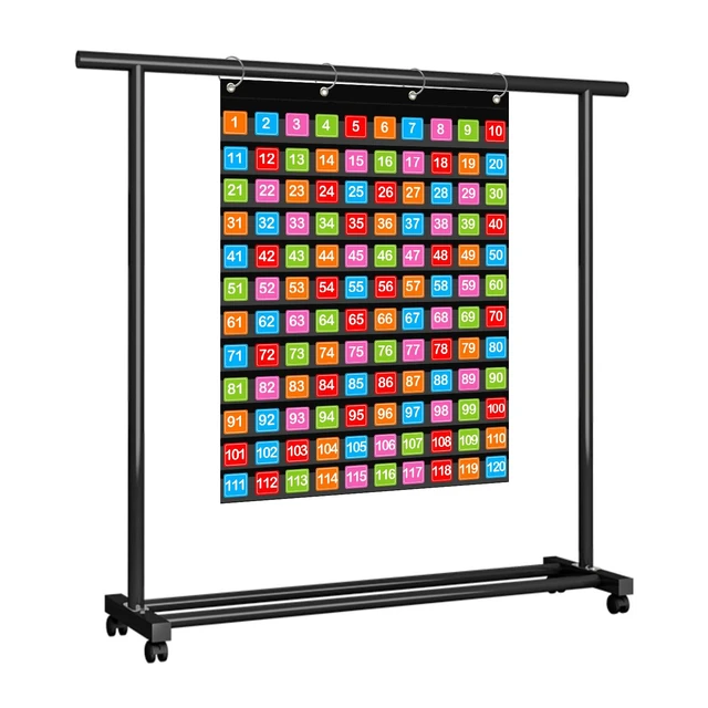 Alt view image 7 of 7 - 120 Pockets Hundred Pocket Chart with 150 Pieces Double-Sided Number Cards,Number Pocket Chart for Students Classroom Home Counting and Organizer (Black-120 Pockets)